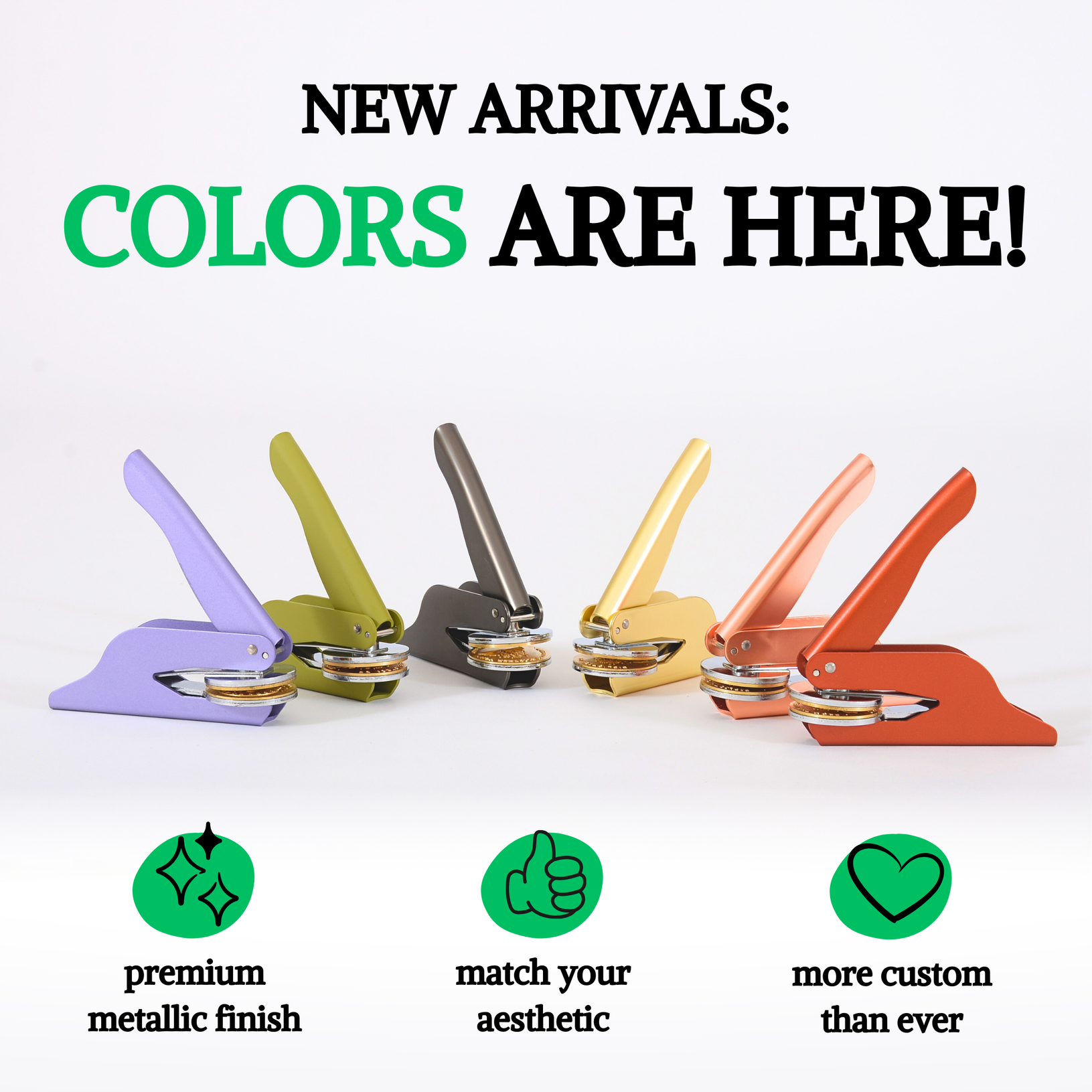 New embosser colors available — premium metallic finish